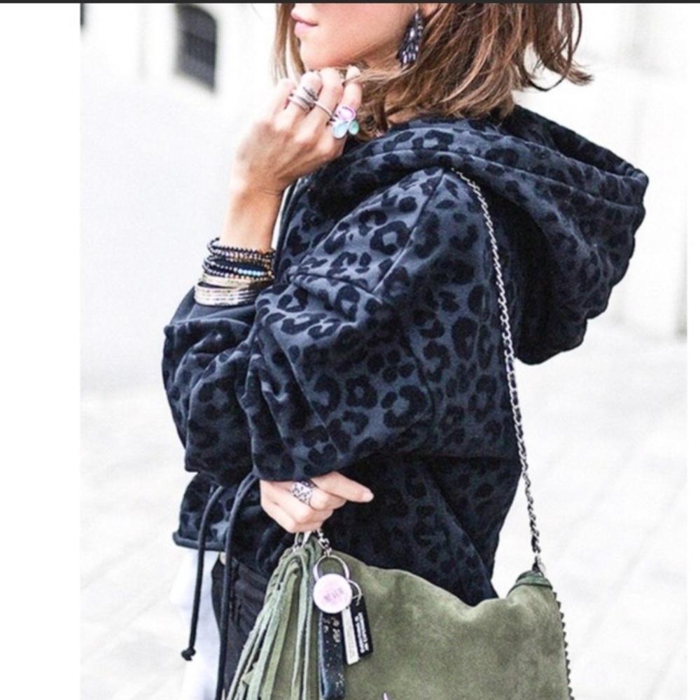 Mazik Black Leopard Animal Print Hoodie S M L - Picture 2 of 5